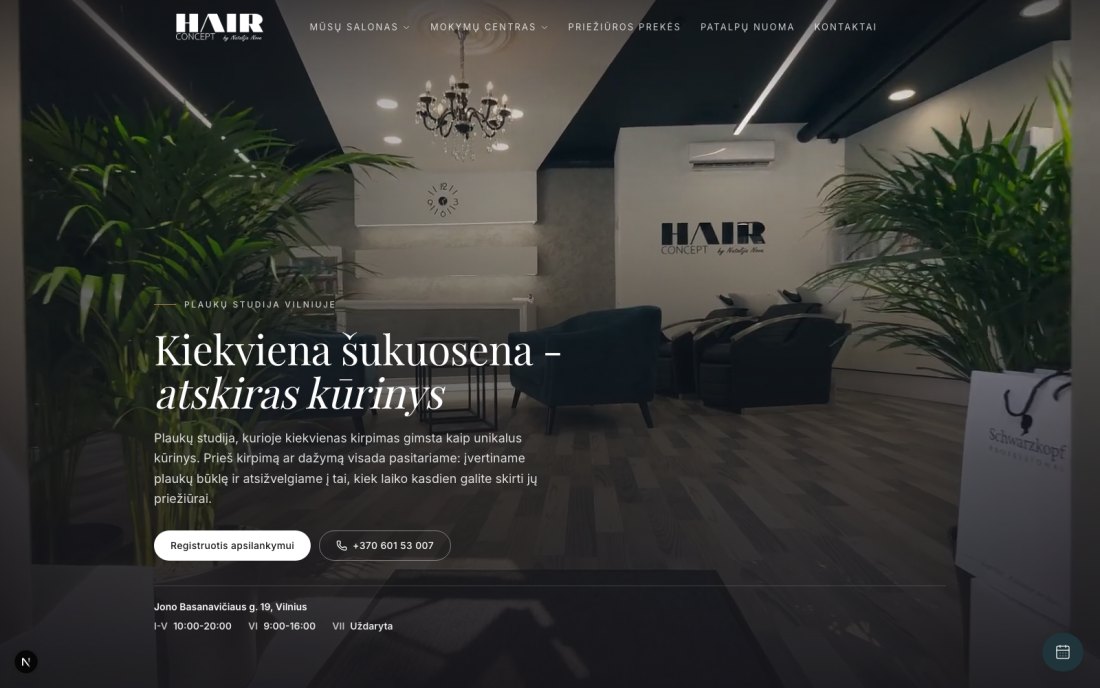 Hair Concept svetainės vaizdas